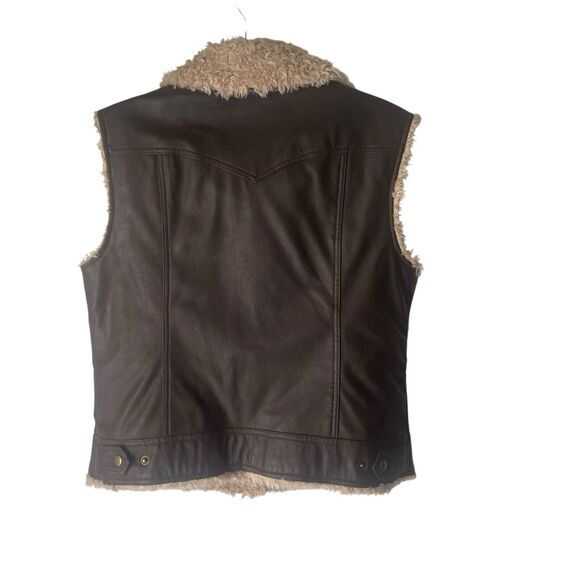 Maurices Y2k Size Large Penny Lane Retro Faux Leather Brown Button Up Vest - Picture 4 of 7